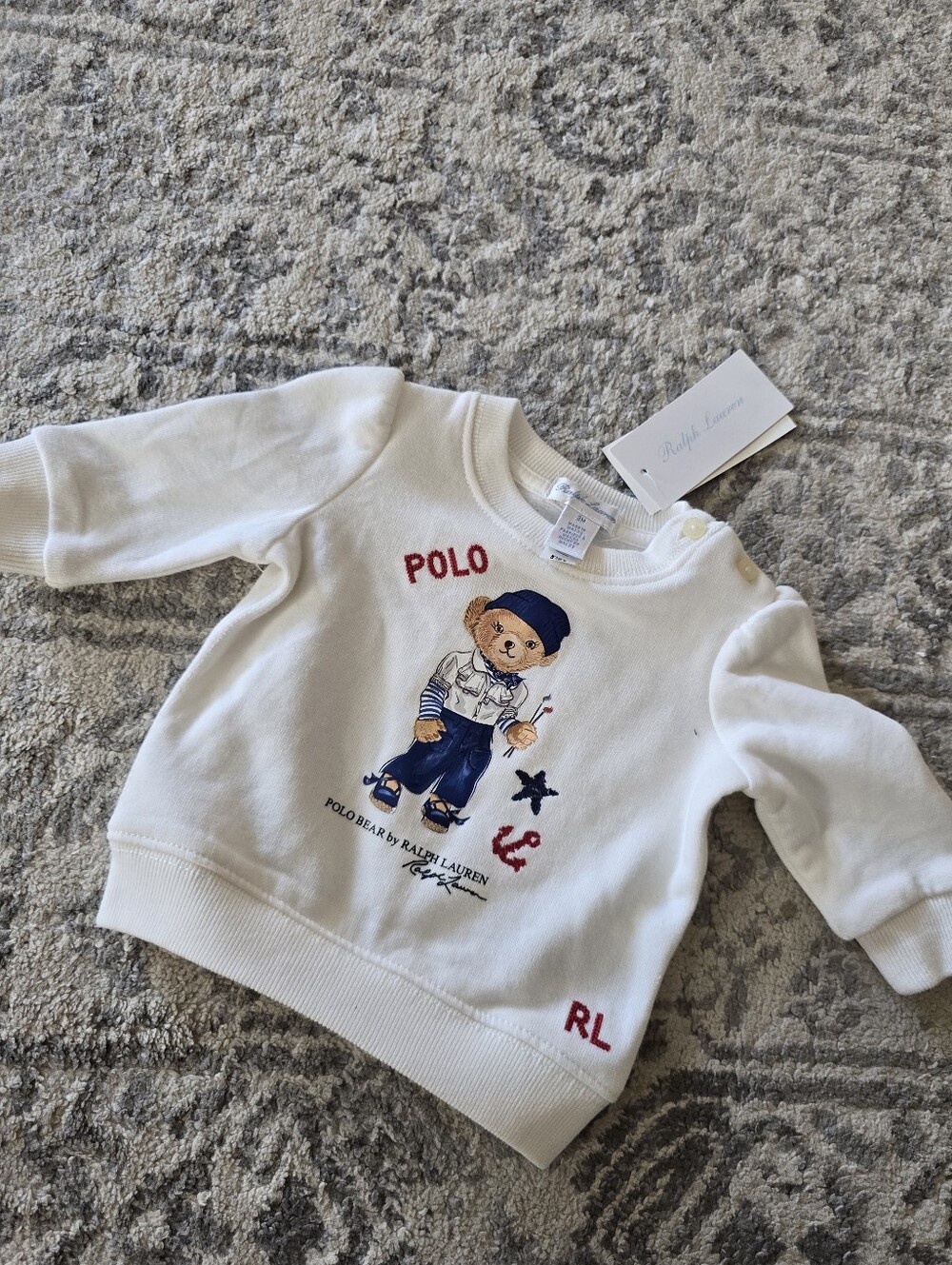 Ralph Lauren White Polo Bear Crewneck Sweatshirt for Kids